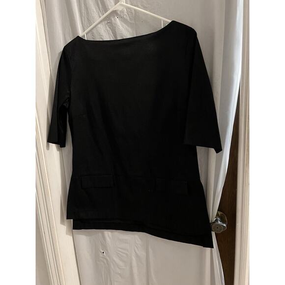 Class Made In Italy Black Peplum Hem Blouse Sz 4 High Low Hem Micro Check - Picture 1 of 8